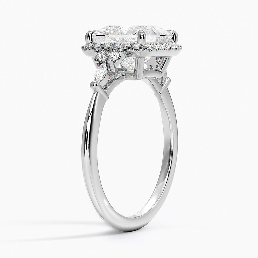 Fran Vintage Accents (Round and Marquise Side Stones) Lab Diamond Ring in 18K Gold - Princess