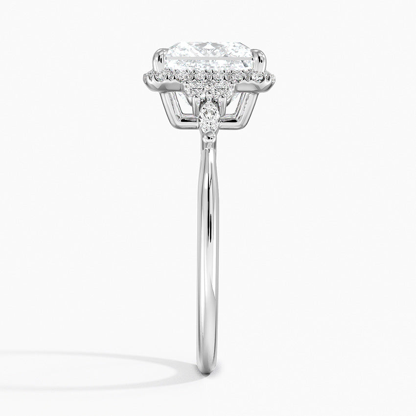 Fran Vintage Accents (Round and Marquise Side Stones) Lab Diamond Ring in 18K Gold - Princess