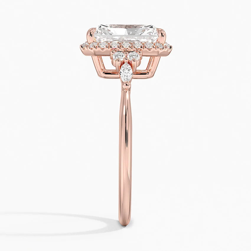 Fran Vintage Accents (Round and Marquise Side Stones) Lab Diamond Ring in 18K Gold - Radiant
