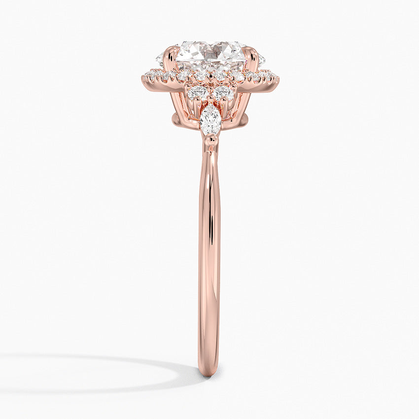 Fran Vintage Accents (Round and Marquise Side Stones) Lab Diamond Ring in 18K Gold - Round