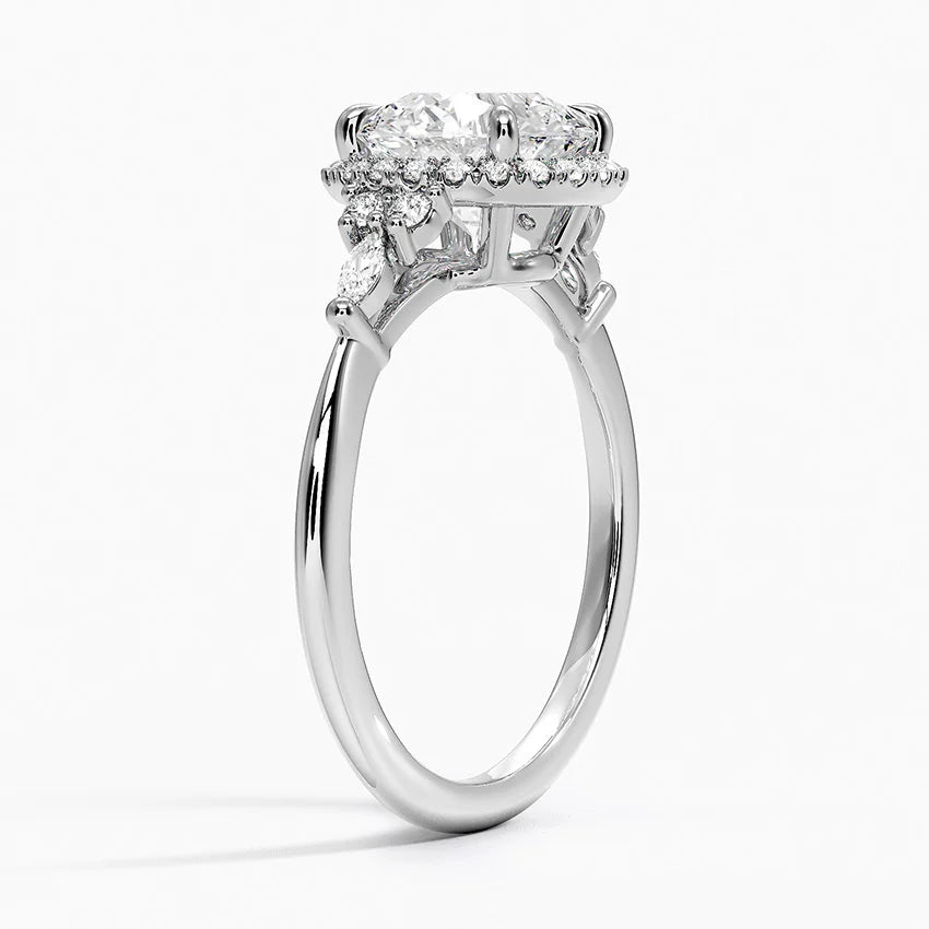 Fran Vintage Accents (Round and Marquise Side Stones) Lab Diamond Ring in 18K Gold - Round