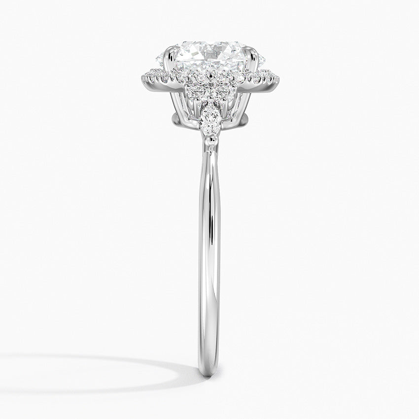 Fran Vintage Accents (Round and Marquise Side Stones) Lab Diamond Ring in 18K Gold - Round