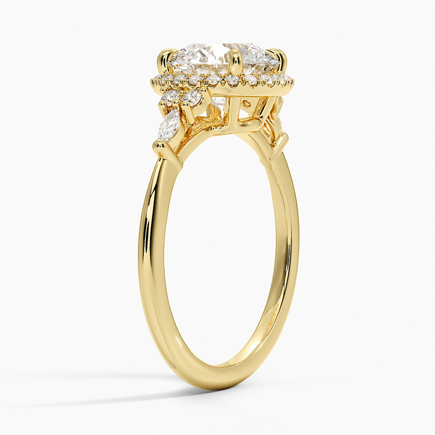 Fran Vintage Accents (Round and Marquise Side Stones) Lab Diamond Ring in 18K Gold - Round