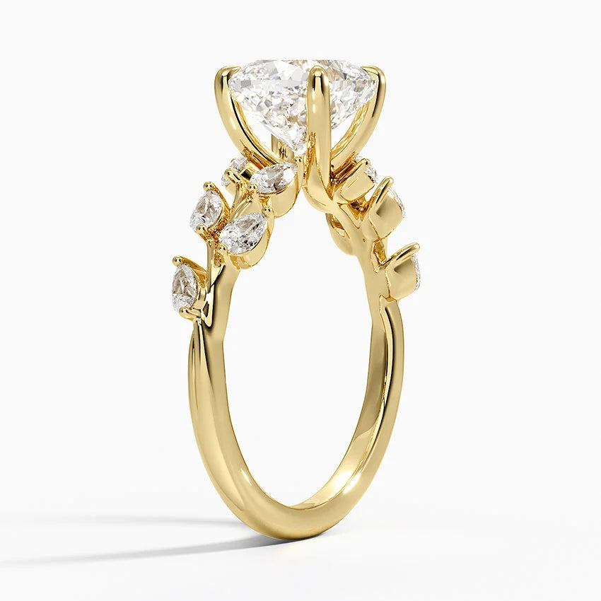 Gardenia Accents Lab Grown Diamond Engagement Ring in 18k Gold