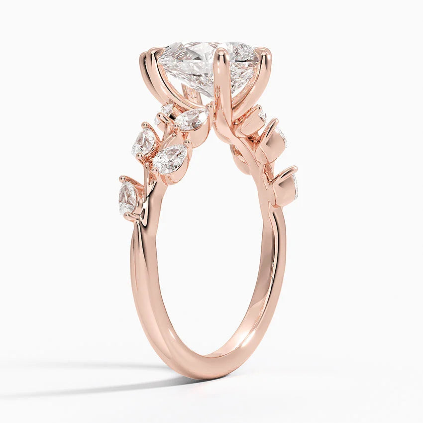 18K Solid Gold Gardenia Accent Lab Diamond Ring
