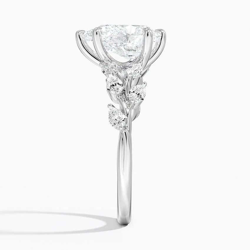 18K Solid Gold Gardenia Accent Lab Diamond Ring