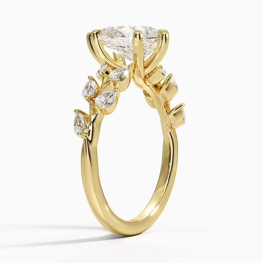 Gardenia Accents Lab Grown Diamond Engagement Ring in 18k Gold