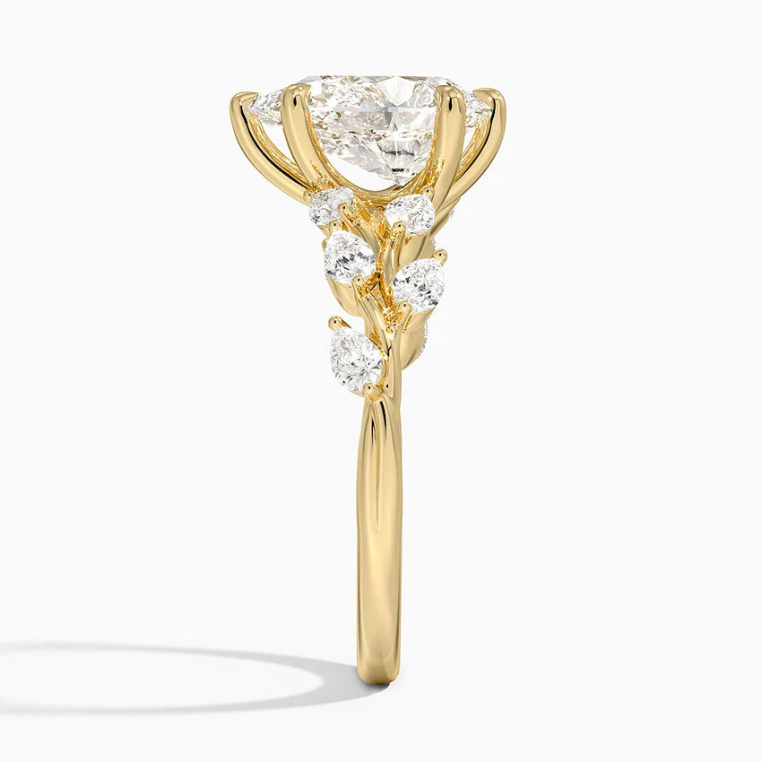 18K Solid Gold Gardenia Accent Lab Diamond Ring