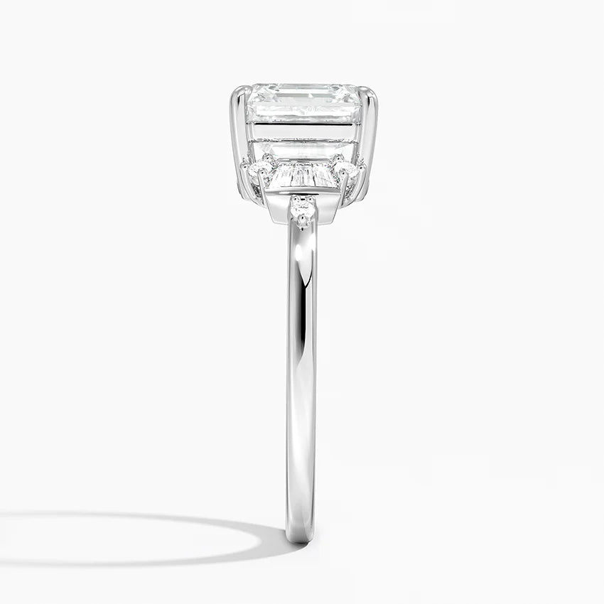 Iris Accents (Baguette and Round Side Stones) Lab Diamond Ring in 18K Gold - Asscher