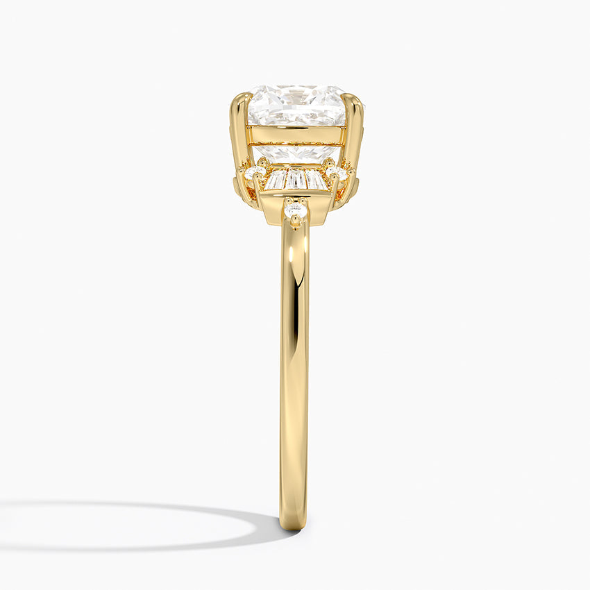 Iris Accents (Baguette and Round Side Stones) Lab Diamond Ring in 18K Gold -Cushion