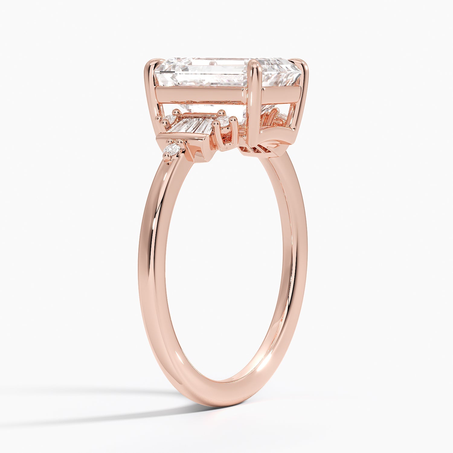 Iris Accents (Baguette and Round Side Stones) Lab Diamond Ring in 18K Gold -Emerald