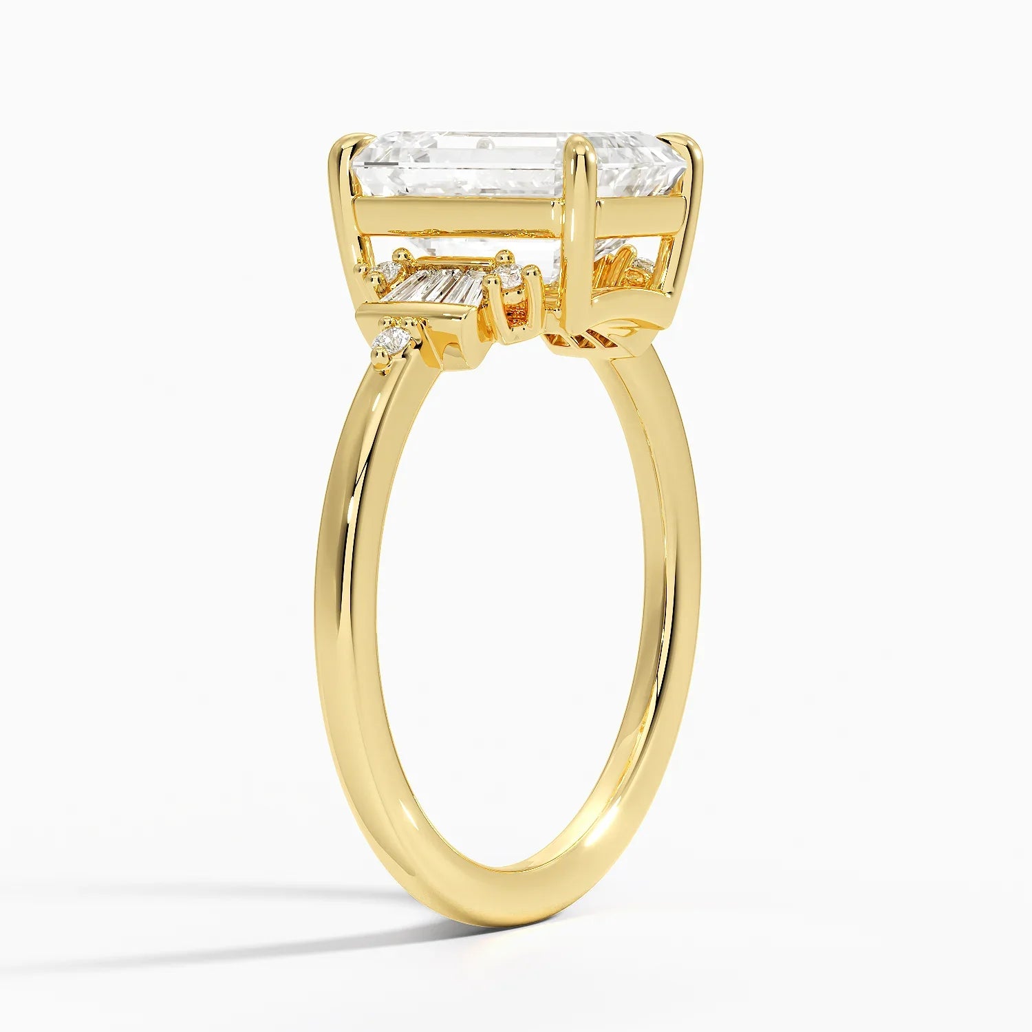 Iris Accents (Baguette and Round Side Stones) Lab Diamond Ring in 18K Gold -Emerald