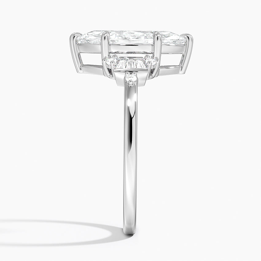 Iris Accents (Baguette and Round Side Stones) Lab Diamond Ring in 18K Gold -Marquise