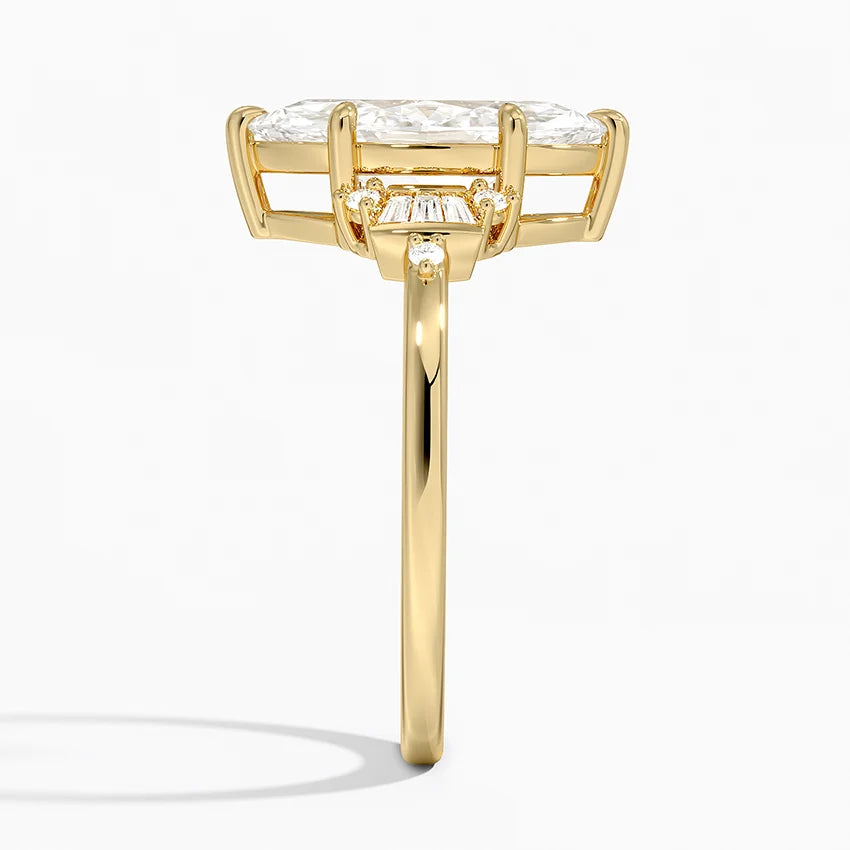 Iris Accents (Baguette and Round Side Stones) Lab Diamond Ring in 18K Gold -Marquise
