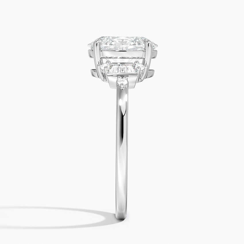 Iris Accents (Baguette and Round Side Stones) Lab Diamond Ring in 18K Gold - Oval