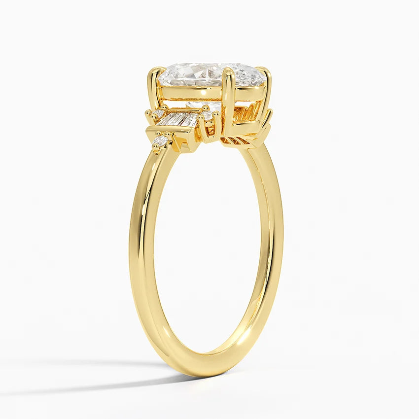 Iris Accents (Baguette and Round Side Stones) Lab Diamond Ring in 18K Gold - Oval