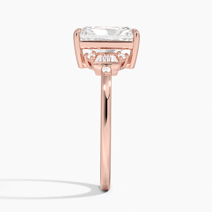 Iris Accents (Baguette and Round Side Stones) Lab Diamond Ring in 18K Gold - Radiant