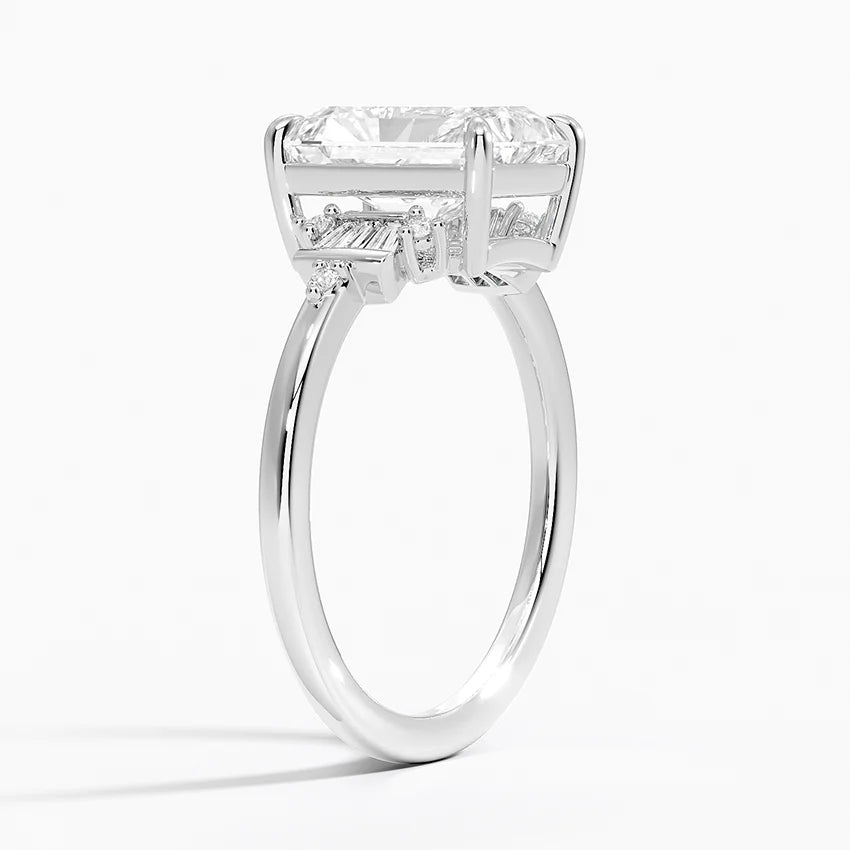 Iris Accents (Baguette and Round Side Stones) Lab Diamond Ring in 18K Gold - Radiant