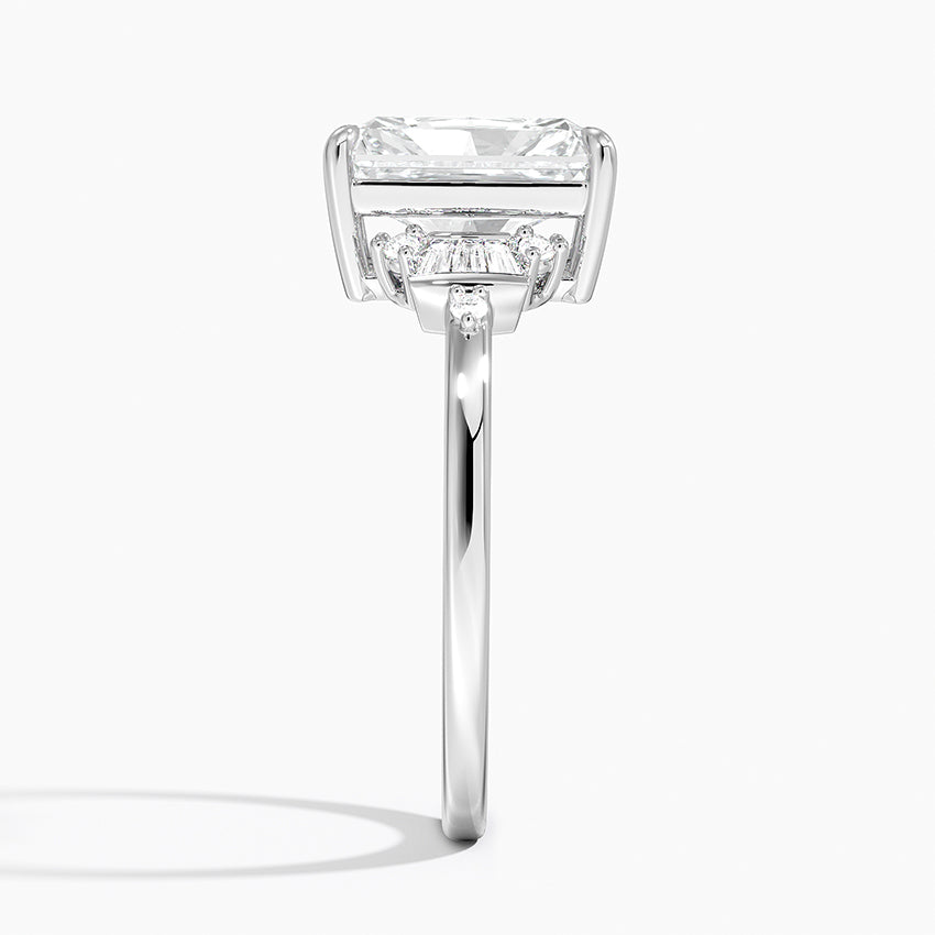Iris Accents (Baguette and Round Side Stones) Lab Diamond Ring in 18K Gold - Radiant