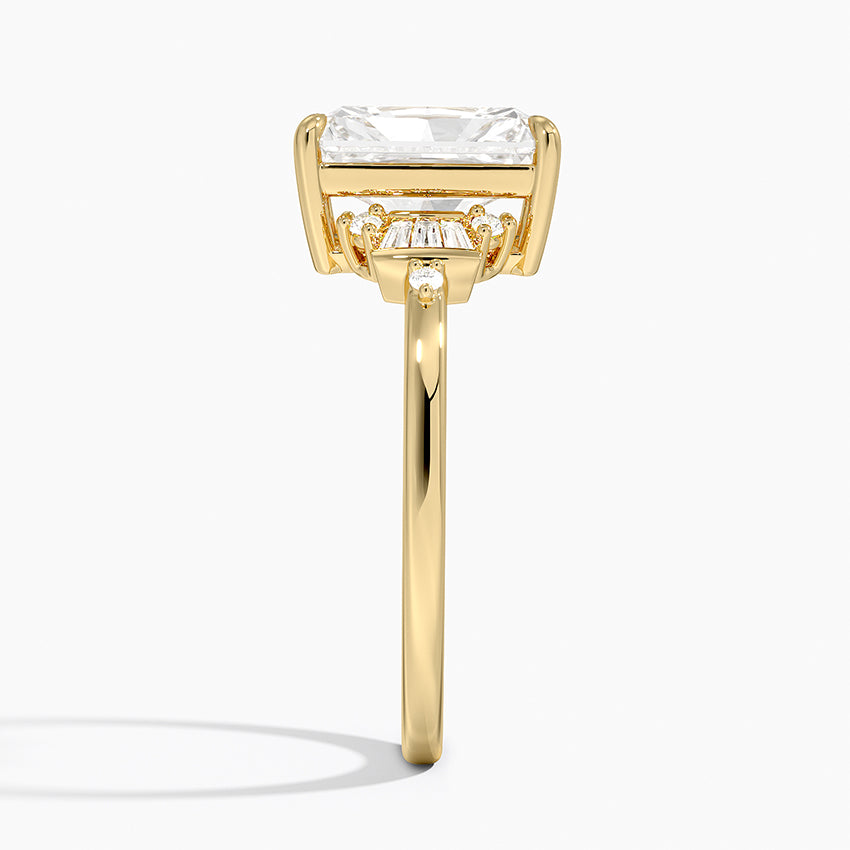 Iris Accents (Baguette and Round Side Stones) Lab Diamond Ring in 18K Gold - Radiant