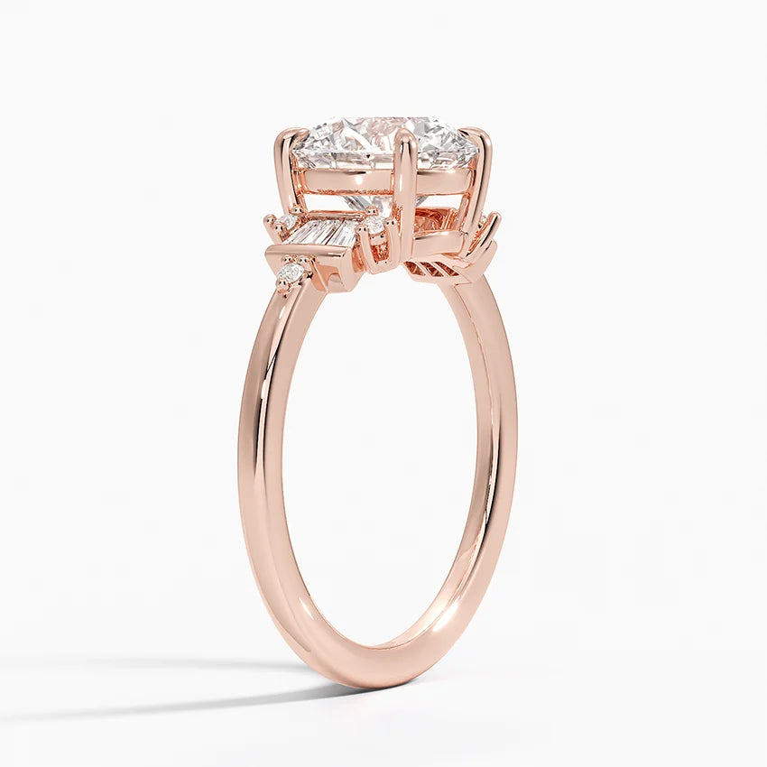 Iris Accents (Baguette and Round Side Stones) Lab Diamond Ring in 18K Gold -Round