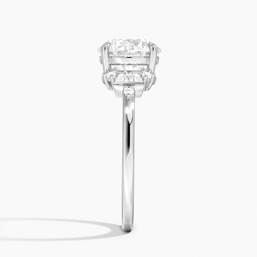 Iris Accents (Baguette and Round Side Stones) Lab Diamond Ring in 18K Gold -Round