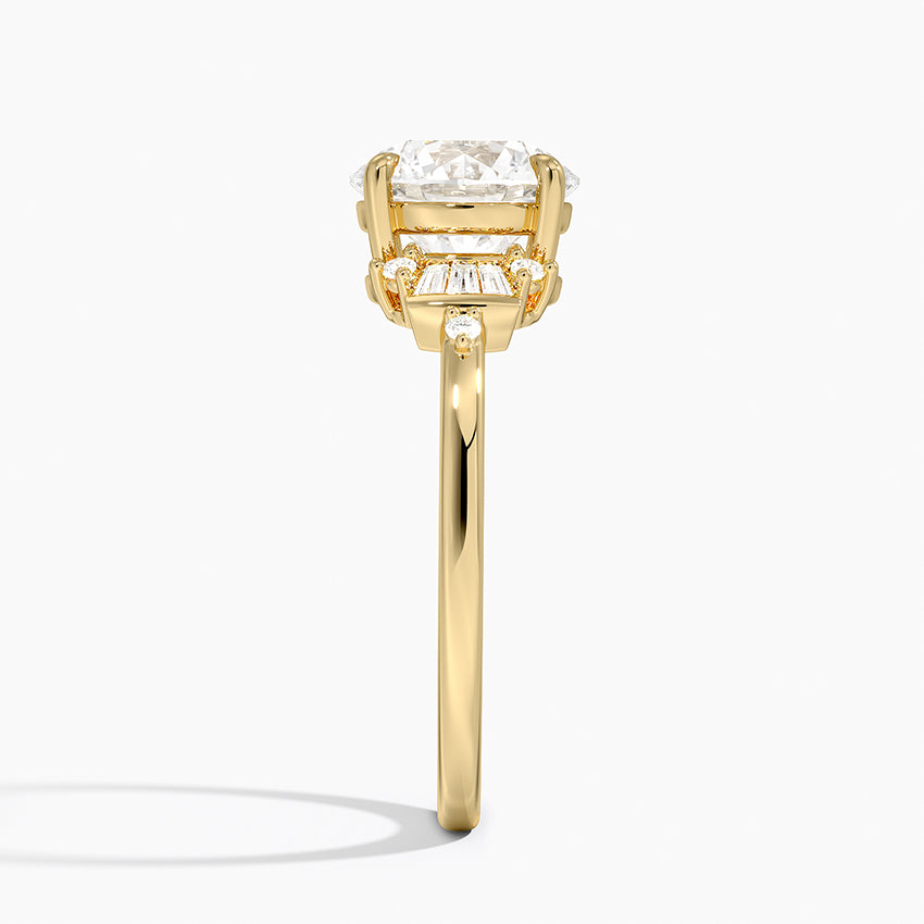 Iris Accents (Baguette and Round Side Stones) Lab Diamond Ring in 18K Gold -Round