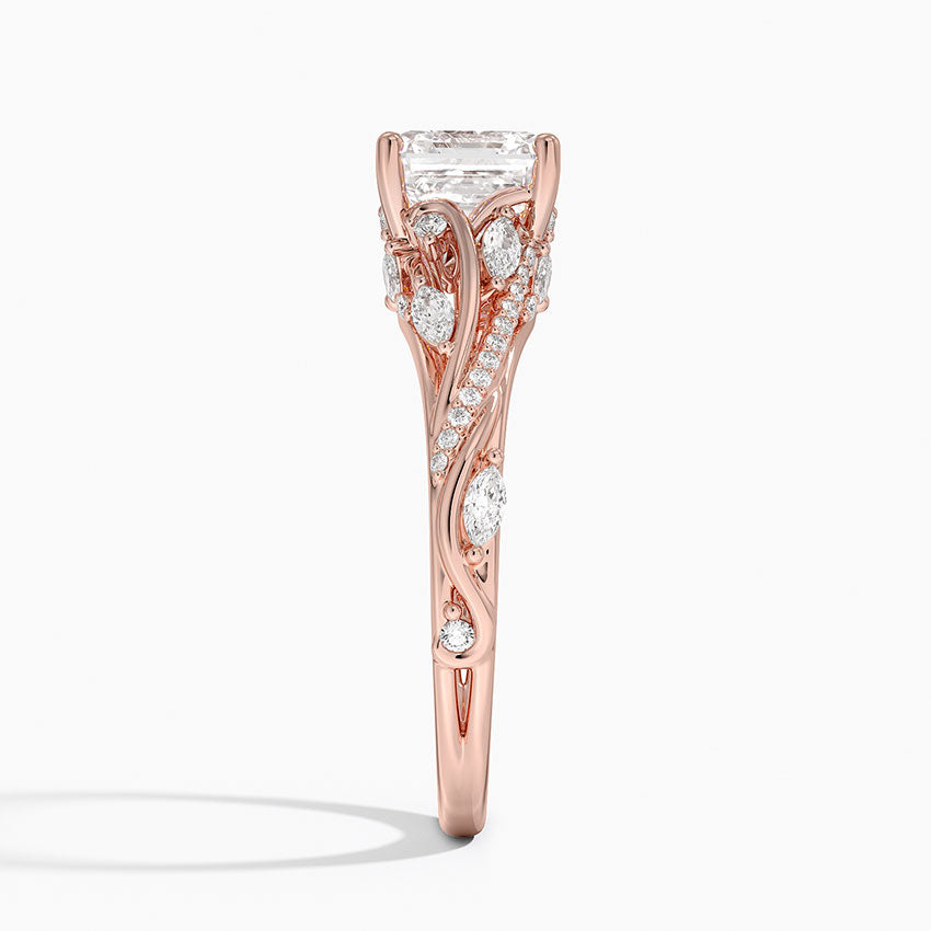 Jasmine Accents (Marquise and Round Side Stones) Lab Diamond Ring in 18K Gold -Asscher