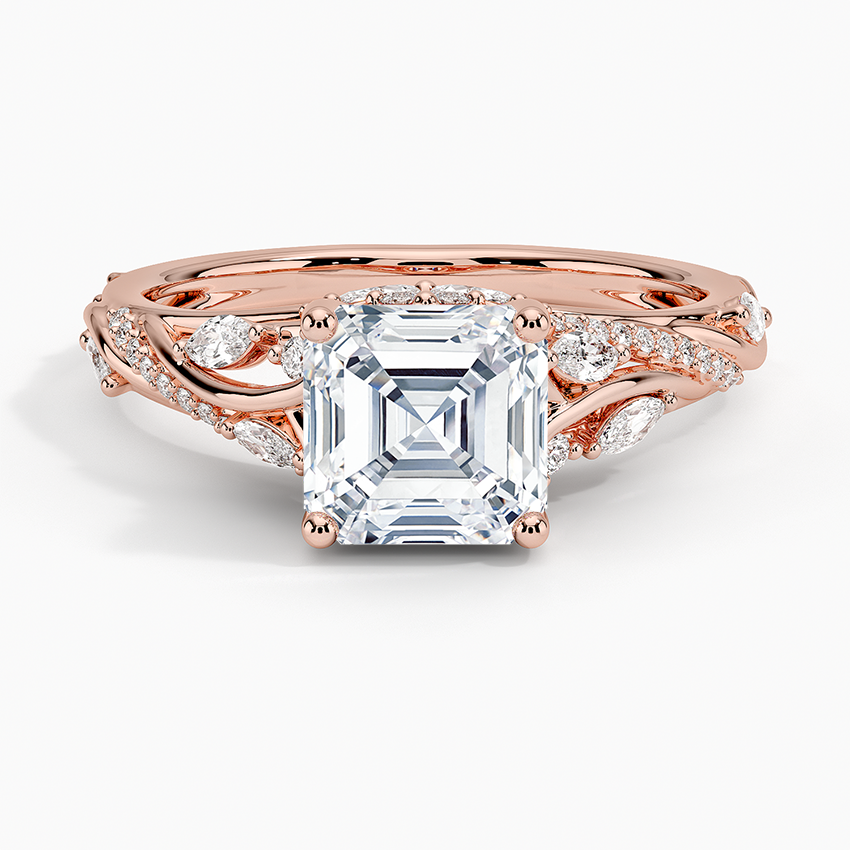 Jasmine Accents (Marquise and Round Side Stones) Lab Diamond Ring in 18K Gold -Asscher