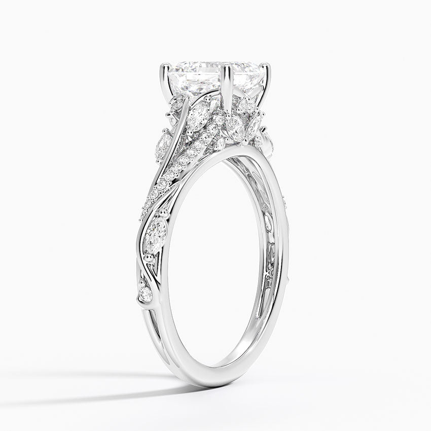 Jasmine Accents (Marquise and Round Side Stones) Lab Diamond Ring in 18K Gold -Asscher