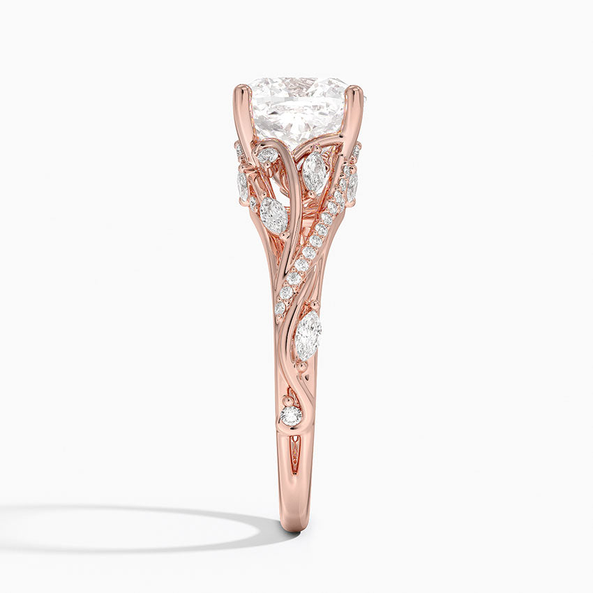 Jasmine Accents (Marquise and Round Side Stones) Lab Diamond Ring in 18K Gold - Cushion