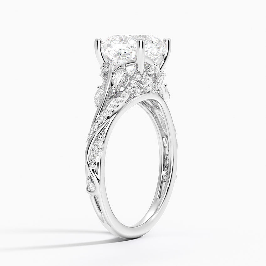 Jasmine Accents (Marquise and Round Side Stones) Lab Diamond Ring in 18K Gold - Cushion