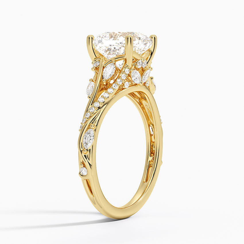 Jasmine Accents (Marquise and Round Side Stones) Lab Diamond Ring in 18K Gold - Cushion