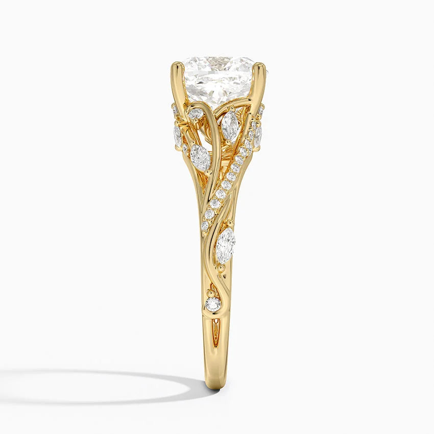 Jasmine Accents (Marquise and Round Side Stones) Lab Diamond Ring in 18K Gold - Cushion