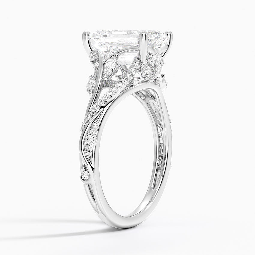 Jasmine Accents (Marquise and Round Side Stones) Lab Diamond Ring in 18K Gold - Emerald