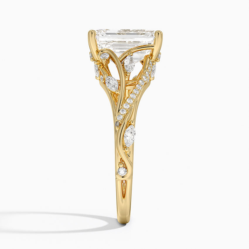 Jasmine Accents (Marquise and Round Side Stones) Lab Diamond Ring in 18K Gold - Emerald