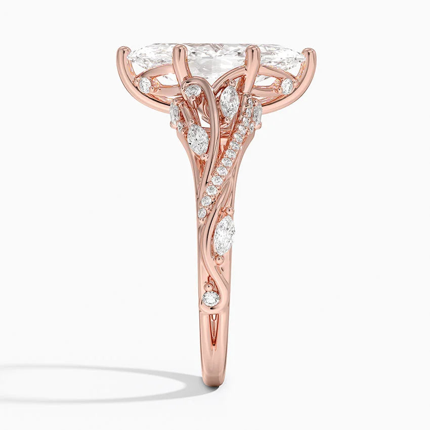 Jasmine Accents (Marquise and Round Side Stones) Lab Diamond Ring in 18K Gold - Marquise