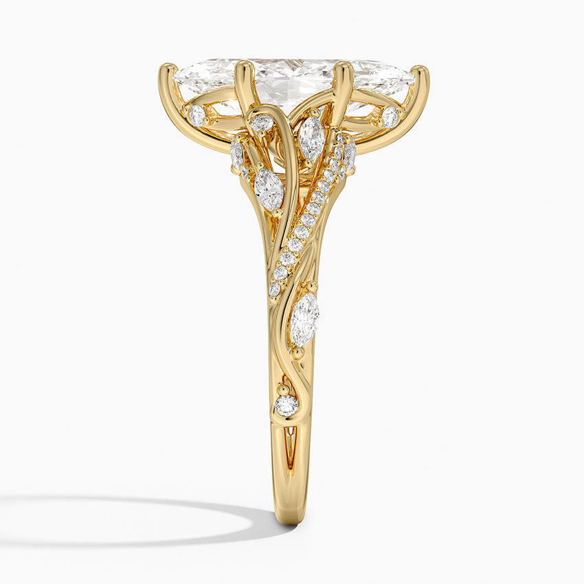 Jasmine Accents (Marquise and Round Side Stones) Lab Diamond Ring in 18K Gold - Marquise