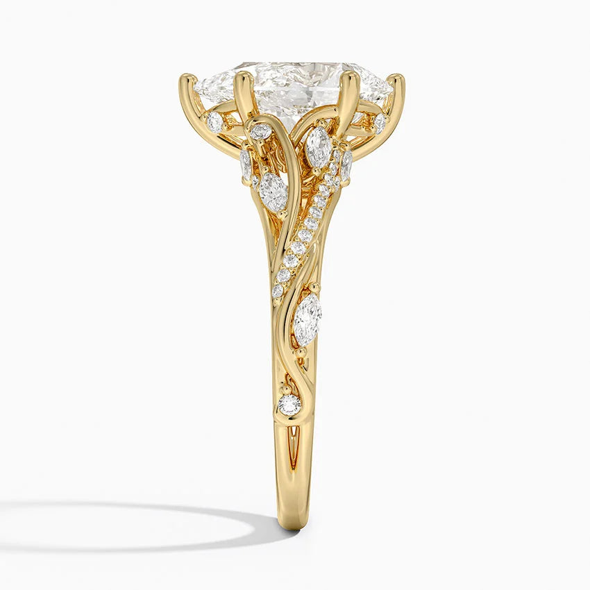 18K Solid Gold Jasmine Pear Accent Lab Diamond Ring