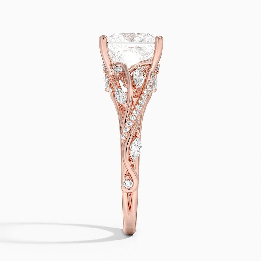Jasmine Accents (Marquise and Round Side Stones) Lab Diamond Ring in 18K Gold - Princess