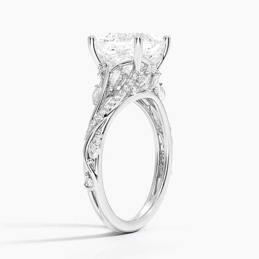 Jasmine Accents (Marquise and Round Side Stones) Lab Diamond Ring in 18K Gold - Princess