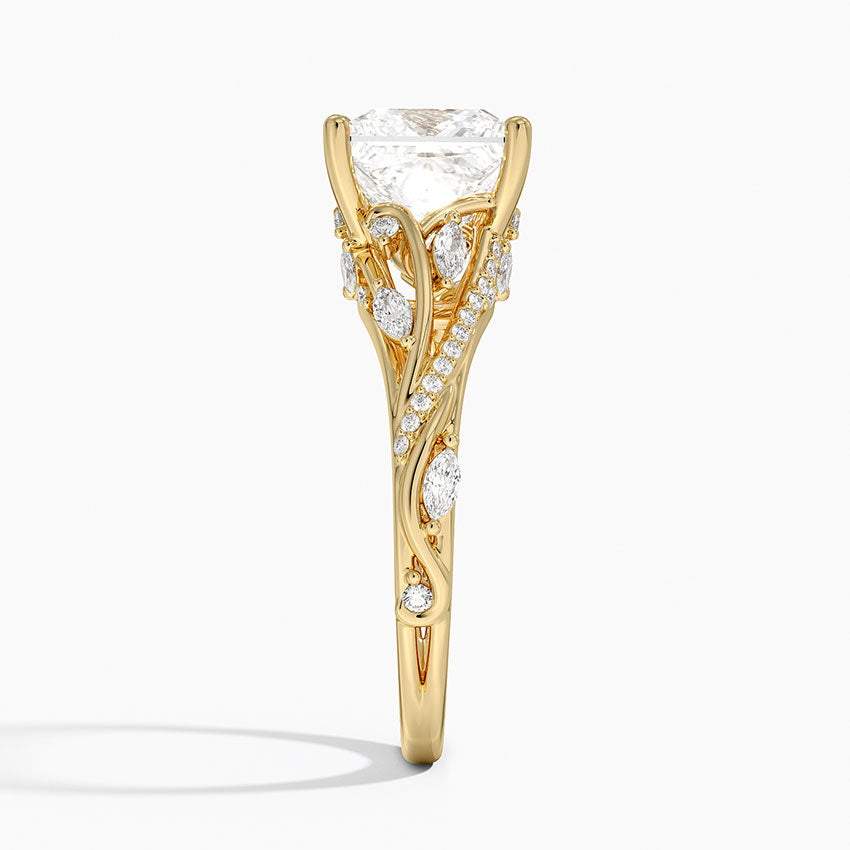 Jasmine Accents (Marquise and Round Side Stones) Lab Diamond Ring in 18K Gold - Princess