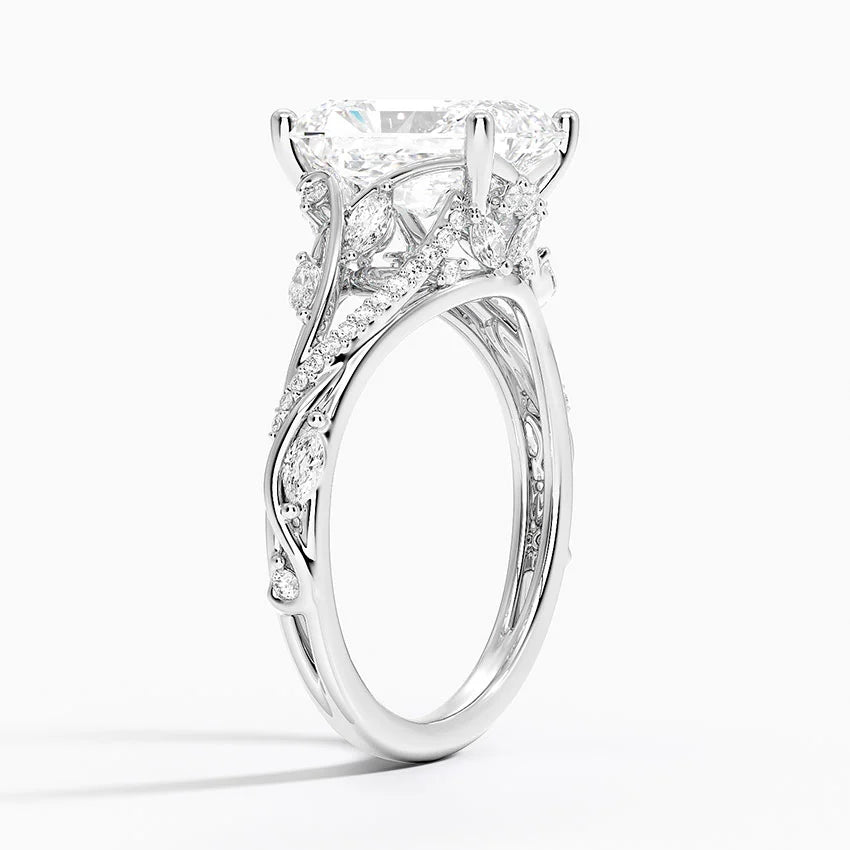 Jasmine Accents (Marquise and Round Side Stones) Lab Diamond Ring in 18K Gold - Radiant