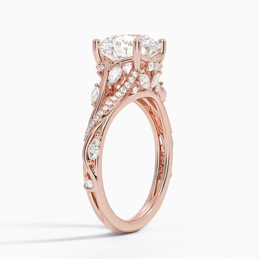 Jasmine Accents (Marquise and Round Side Stones) Lab Diamond Ring in 18K Gold - Round