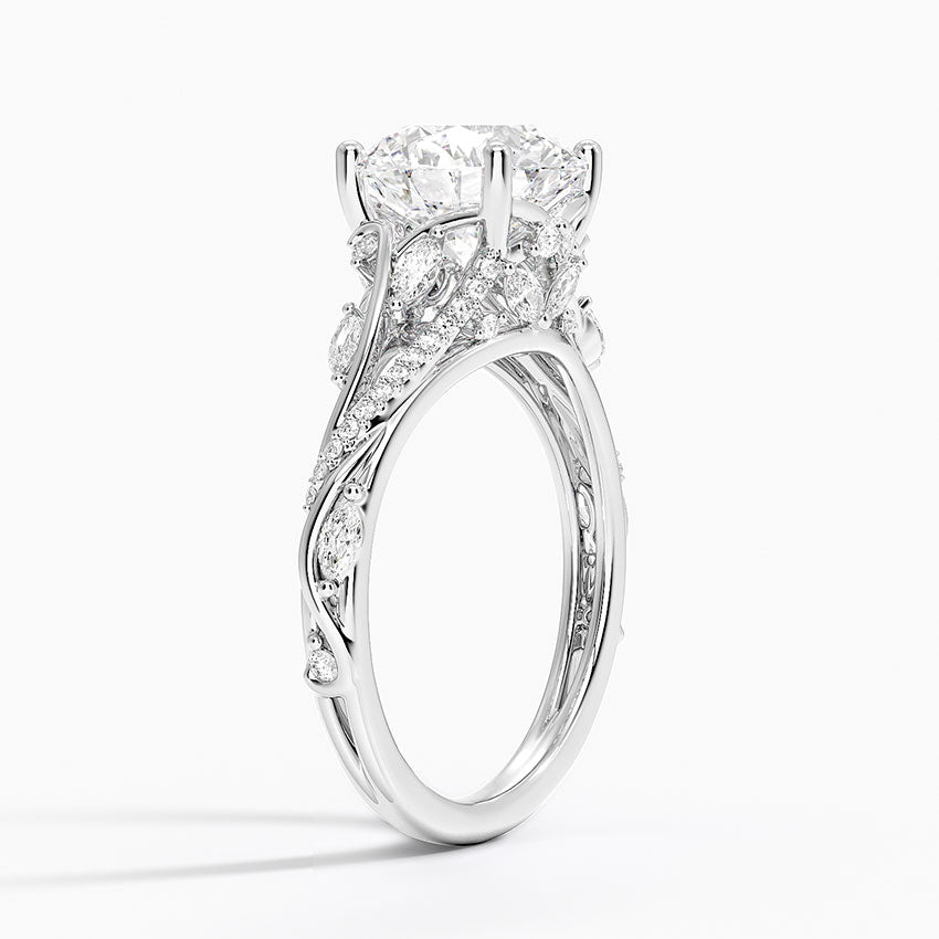 Jasmine Accents (Marquise and Round Side Stones) Lab Diamond Ring in 18K Gold - Round
