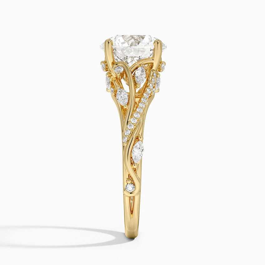 Jasmine Accents (Marquise and Round Side Stones) Lab Diamond Ring in 18K Gold - Round