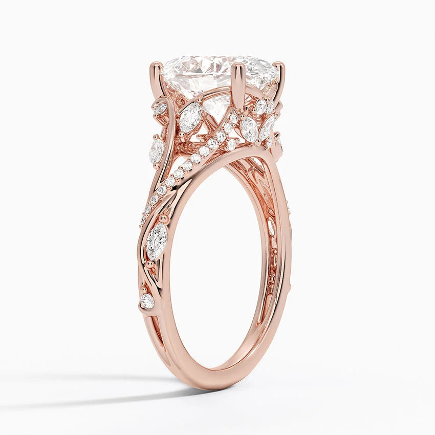 Jasmine Accents (Marquise and Round Side Stones) Lab Diamond Ring in 18K Gold - Oval