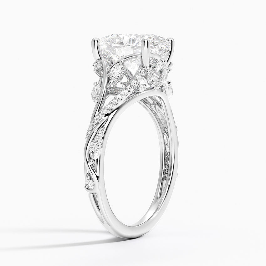Jasmine Accents (Marquise and Round Side Stones) Lab Diamond Ring in 18K Gold - Oval