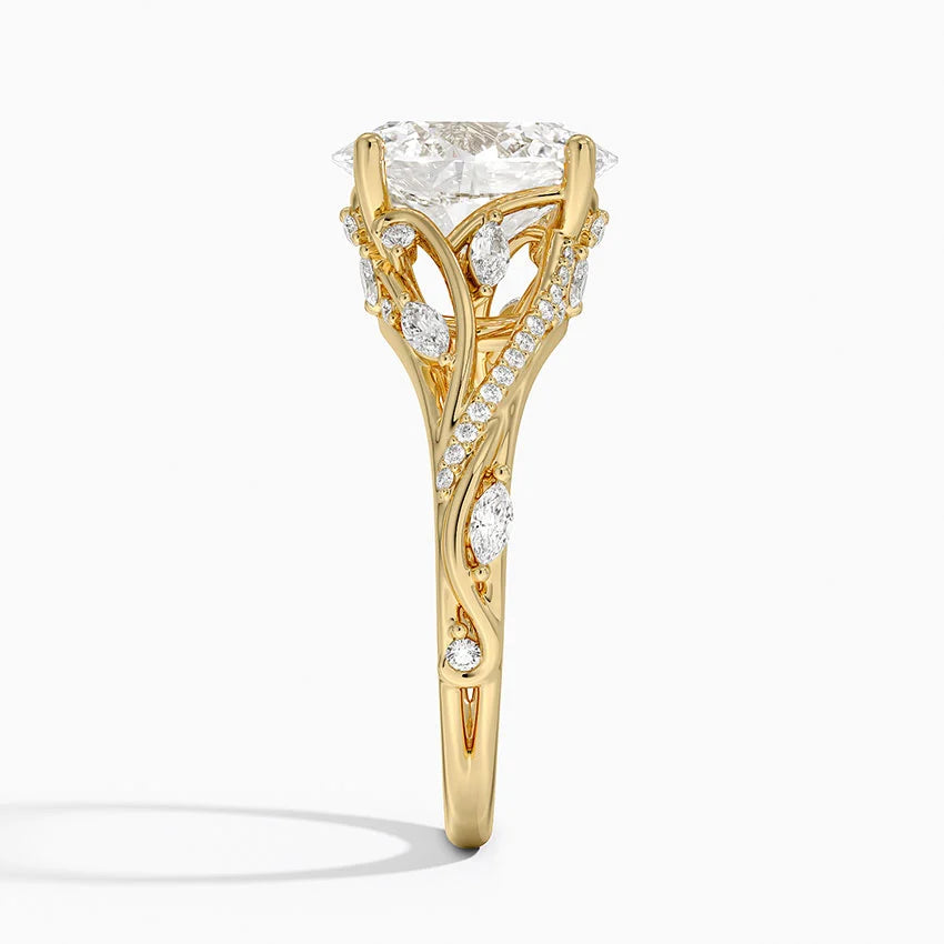 Jasmine Accents (Marquise and Round Side Stones) Lab Diamond Ring in 18K Gold - Oval