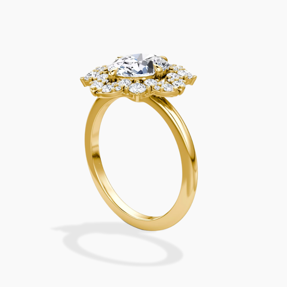 Janine Floral Vintage Halo Accents Oval Lab Diamond Engagement Ring in 18K Gold